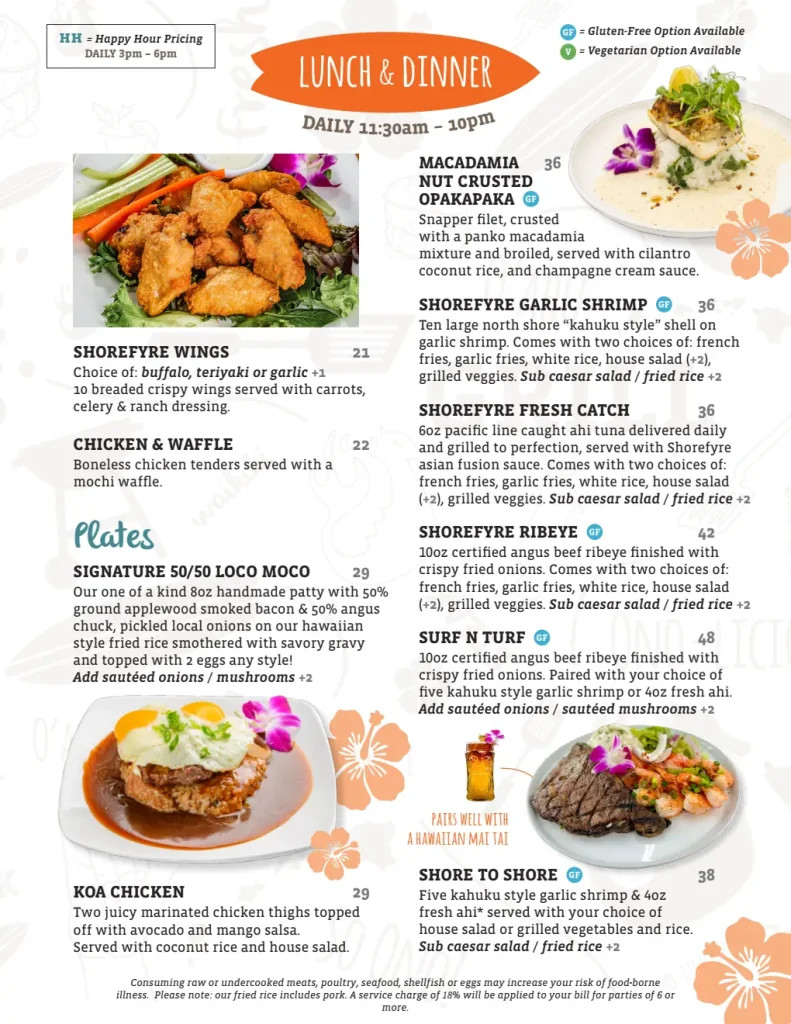 ShoreFyre Koa Ave Menu Page 6 – Dinner