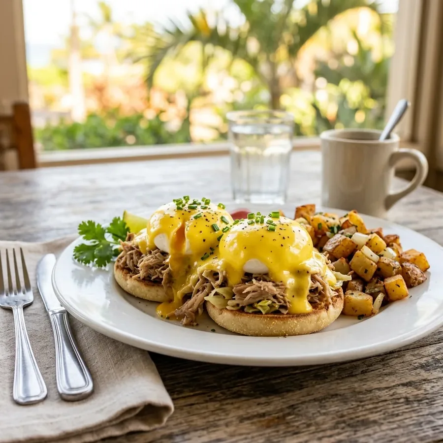 Eggs Benedict with kalua pork at ShoreFyre Waikiki
