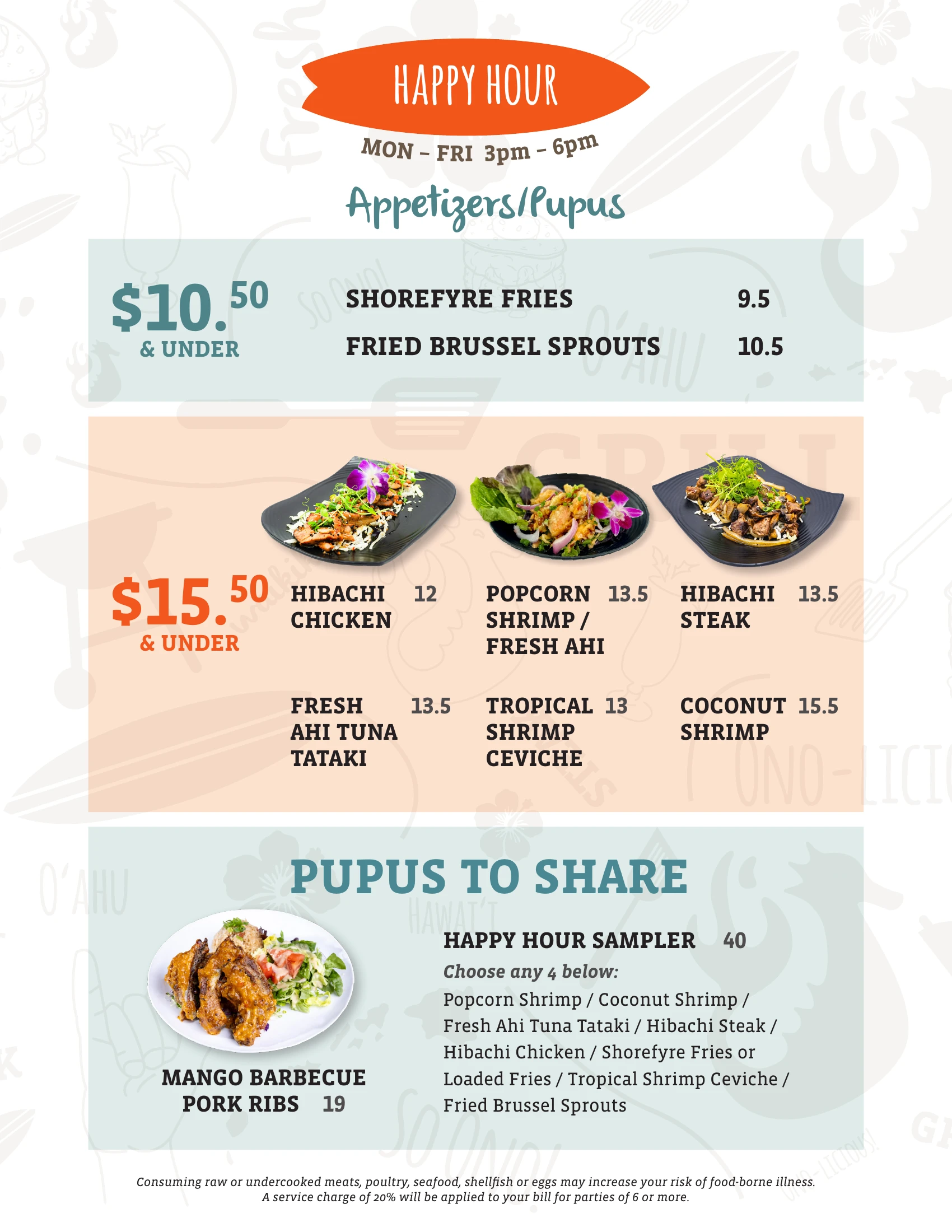 ShoreFyre Happy Hour Menu – Appetizers & Pupus