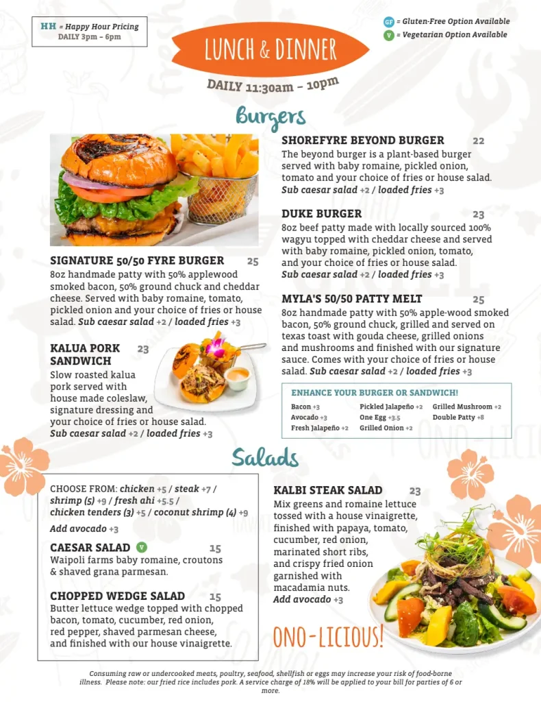 ShoreFyre Koa Ave Menu Page 4 – Lunch