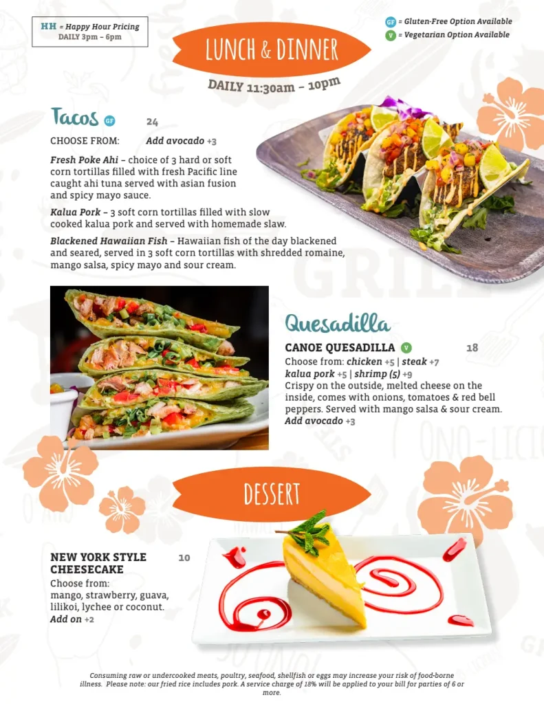 ShoreFyre Koa Ave Menu Page 7 – Dinner continued