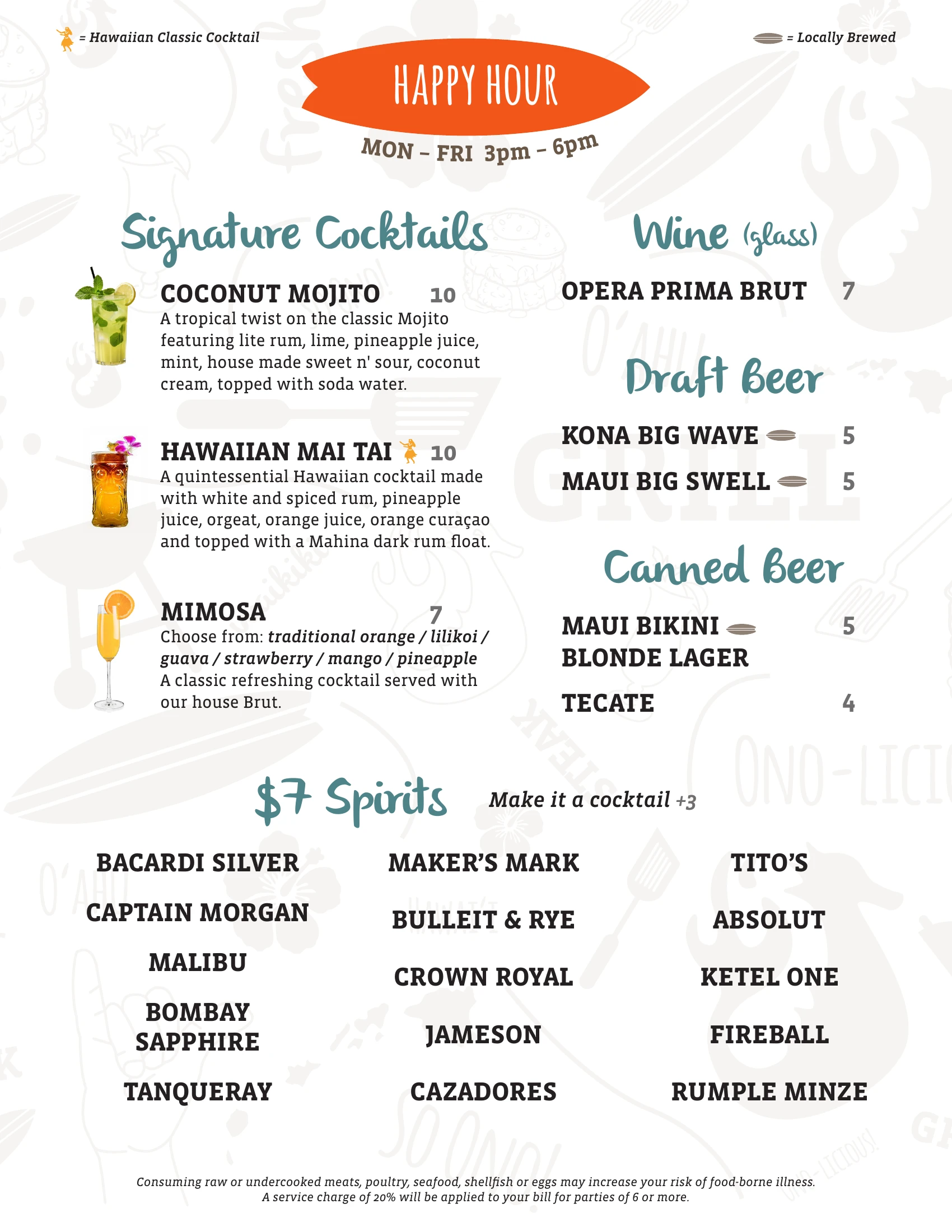 ShoreFyre Happy Hour Menu – Drinks & Spirits